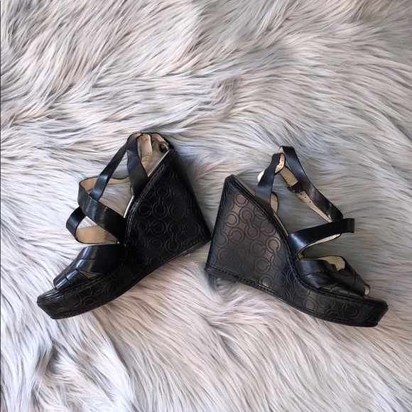 Coach Shoes - COACH MADELINE BLACK LOGO WEDGES SIZE 7